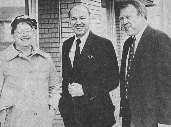 40 YEARS AGO Smiling Congressman James Jones, middle, visted with Clinton residents Dee Ann Ray and Harold Paden during his trip to Clinton.