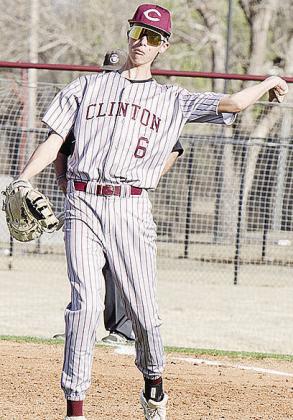 No. 6 Conner Meget throws the ball back to the pitcher during Clinton’s home game against El Reno. CDN | Sam Goodwyn