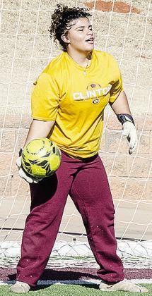 Jaycee Williams tosses the ball back from the goal during Clinton’s soccer practice in the Tornado Bowl. CDN | Sam Goodwyn