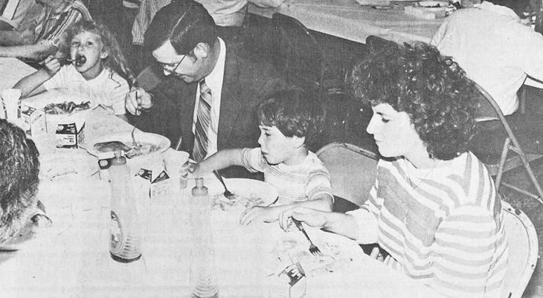 40 YEARS AGO Forking up mouthfuls of Clinton Kiwanis Club flapjacks were, from left, 7-year-old Mandy Day, Dr. Pat Day, 5-year-old Kenny Day and Suzanne Day. Proceeds raised at the pancake event went to support a number of Kiwanis Club projects that benef