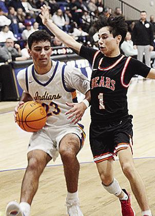 Arapaho-Butler’s Orsan Jubara drives against the defender during the Indians’ home game last year against Cheyenne-Reydon. CDN | Sam Goodwyn