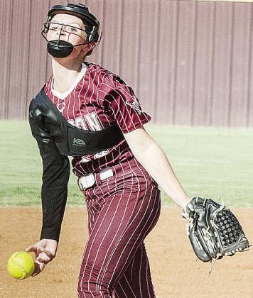 Clinton’s Brinley Taylor pitches against Bethany during the Lady Reds’ home game Tuesday against the Lady Bronchos. CDN | Sam Goodwyn
