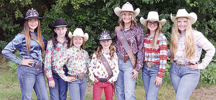 From left, 2024 Princess Max Wright, Princess Contestant Victoria Weil, Peewee Princess Contestant Emma Townsley, 2024 Peewee Princess Vivien Salinas, 2024 Queen McKenna Baker, Queen Contestant Tailee Finnell and Princess Contestant Macie Hall get togethe
