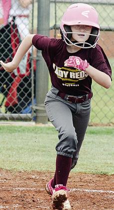 Clinton’s Brekyn Mach during the OK Kids 8U State Softball Tournament at Schumacher Fields at Acme Brick Park. CDN | Sam Goodwyn