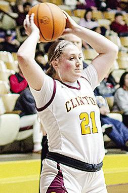 Clinton’s Rhylee Rodebush looks for an open teammate during the Lady Reds’ home game against Elgin Tuesday in the Tornado Dome. CDN | Sam Goodwyn