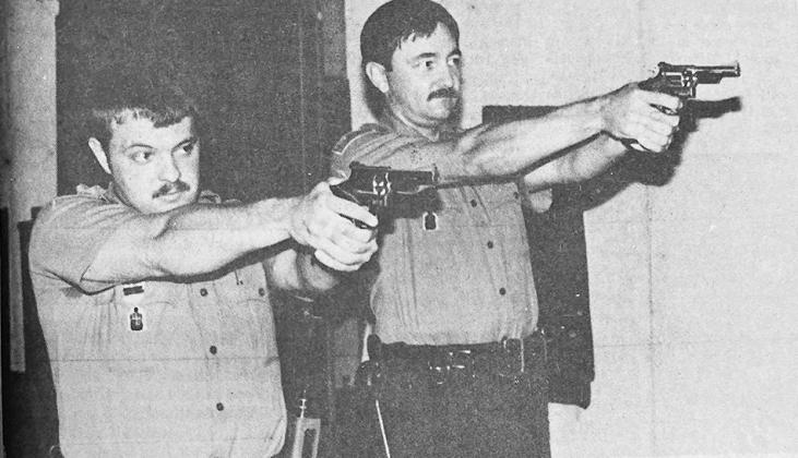 40 YEARS AGO Clinton Police Officers Patrolman Kyle Harris, left, and Lt. Ken Thiessen, got in some target practice at the Clinton Police Department range as they geared up for more pistol team competition. The officers earned awards at a meet in Oklahoma