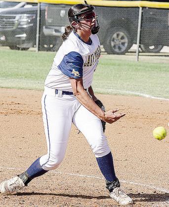 Kylee Brinkley pitches during A-B’s one-sided win over Arnett Thursday at home. CDN | Sam Goodwyn