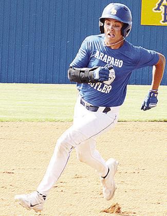 A-B’s Jack Goldsberry hustles to third base during the Indians’ home game against Elk City. CDN | Sam Goodwyn