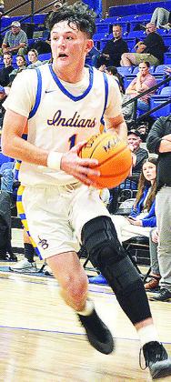 No. 1 Rylan Moore drives toward the basket during A-B’s home game against Fort Cobb. CDN | Sam Goodwyn