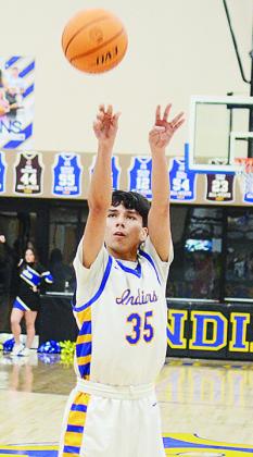 Arapaho-Butler’s D’Shawn Washee focuses on the basket as he shoots a free throw during the Indians’ recent home game against Sentinel. CDN | Michael Maresh