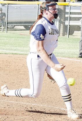 Arapaho-Butler’s Lauryn McHenry pitches Tuesday during the Lady Indians’ home game against Lookeba-Sickles. CDN | Sam Goodwyn