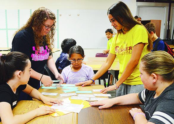 From left, fifth-grader Victoria Weil, Dakota Jackson, fifth-grader Tinsley Barron, Adrean Rodriquez, and fifth-grader Ashlynn Gibson, work on a story writing activity Tuesday morning at Washington Elementary School. CDN | Micah Ashcraft