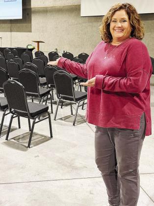 Clinton Chamber of Commerce President Julie Caldwell shows off one of the rooms available to book for events at the Frisco Center. CDN | Shiann Dawson