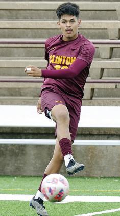 Clinton’s Aaron Lopez kicks the ball during warmups prior to the Red Tornadoes’ home game against the Douglass Trojans. CDN | Sam Goodwyn