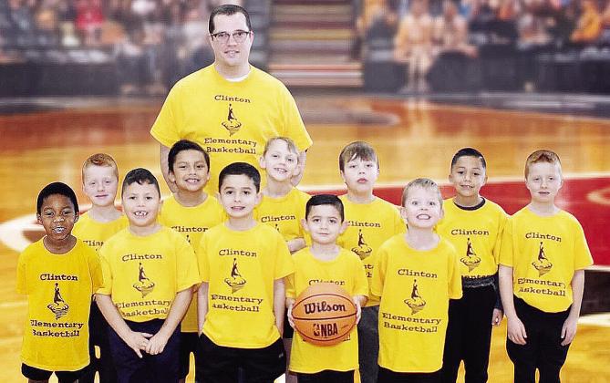 The Clinton Elementary Boys’ basketball team smiles and lines up for the team photo. Pictured, from left, in front are Royal Hill, Allan Pool, Conner Dearborn, Corbin Dearborn and Huxlynn Jackson; middle, Oliver Stockton, Zayden Ramirez, Mark Misak, Gra