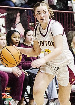 No. 0 Laney Anderson brings the ball up the court during Clinton’s home basketball game against Elk City. CDN | Sam Goodwyn