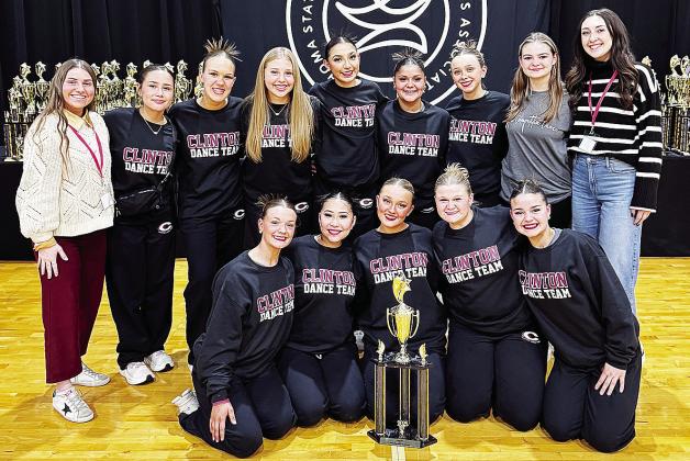 The Clinton High School dance team is all smiles after winning the state championship over the weekend at the Arvest Center in Tulsa. Pictured, from left, in front are Stella Meacham, Danna Mendieta, Jocelyn King, Lyssa Day and Tatum Shackelford; back, Co