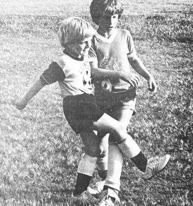 40 YEARS AGO Judging by the look on his face, Benjamin Eckley of the Clinton Jets got more than one kind of kick out of beating Cordell’s Josh Trent to the ball in their Under-8 soccer game.