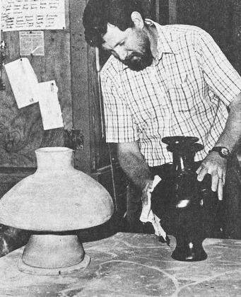 40 YEARS AGO Ronnie Avants, Arapaho Schools art instructor and a potter in his own right, put the finishing touches on one of the primitive pieces he displayed during Art in the Park.