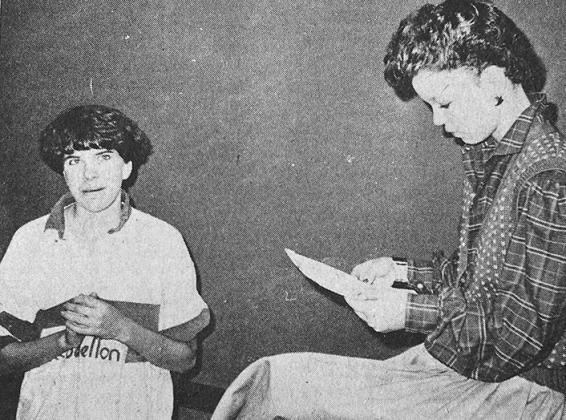 40 YEARS AGO Monologue participants Amy Smith, left, and Cindy Sights were shown going over the lines and gestures for the speech contest they competed in at Southwest Oklahoma University in Weatherford.