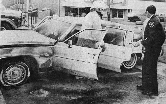 40 YEARS AGO Examining fire damage to a 1980 Cadillac from left, were Clinton Firefighter Leon Kinder, the car’s owner, Charles Lasley, and Fire Chief Dean Adams. The fire occurred at 114 N. 9th St.