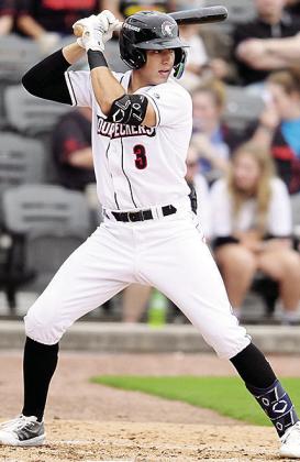 Caden Powell gets focused at the plate during a recent Fayetteville Woodpeckers’ game this season. CDN | Courtesy photo