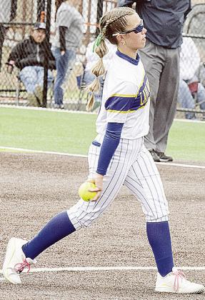 Reagan Schoeppach pitches for A-B during the Class 3A Slow-Pitch Softball State Tournament. CDN | Sam Goodwyn
