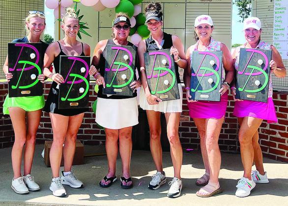 The Clinton branch of the Women’s Golf Association held its first all-women’s tournament at Riverside Golf Course last month. Pictured, from left, are Birdie and Megan Brown of Cordell, who won the Championship Flight; Andrea Wiseman and Kasey Filyaw of Elk City, who won the C Flight; and Donna Frost and Cathy Lawrence of Moore, who won the B Flight. CDN | Courtesy photo