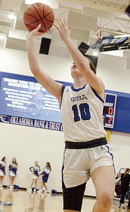 No. 10 Cami Moran goes up for the layup during CBA’s shutout win in the Lady Crusaders game Thursday against O-E. CDN | Sam Goodwyn