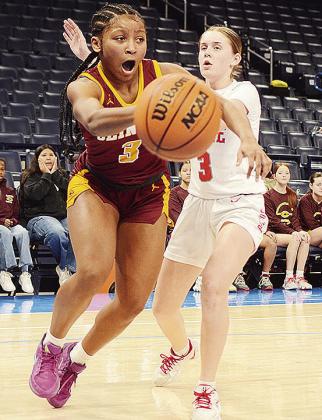 No. 3 Arlena Kirkendoll drives by a Cache defender during the “Court of Dreams” game at the Paycom Center. CDN | Sam Goodwyn