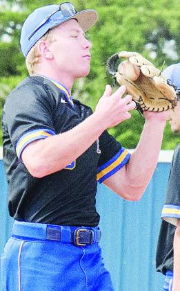 Jiles Southall catches the pop up for the out during Arapaho-Butler’s win over Empire at home Thursday during the Class A Regional Tournament. CDN | Sam Goodwyn