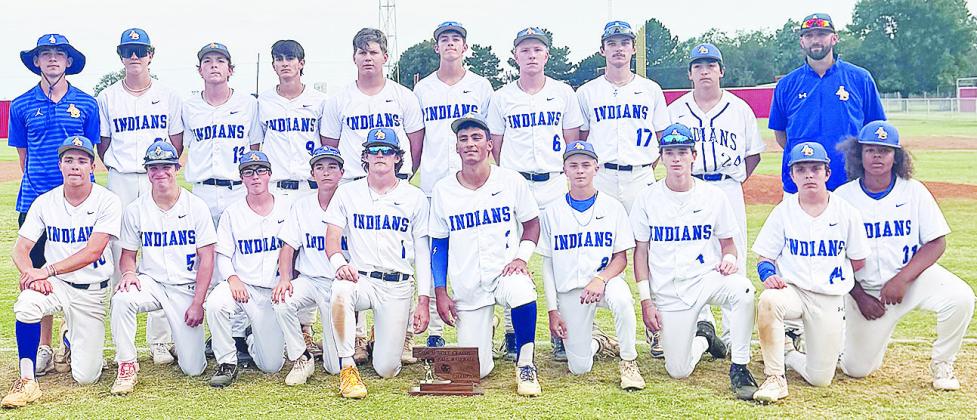 The Arapaho-Butler Indians recently took home the title of the Coach Holt Classic, named after Indians’ Coach Bryan Holts father, Hal, in Sentinel after taking down the Navajo Indians 4-3. Pictured kneeling, from left, are Jack Goldsberry, Traber Cudd, 