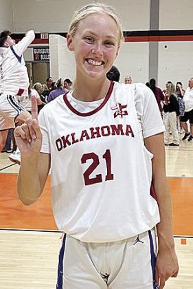 Corn Bible Academy’s Gretta Geisler shows how happy she is after competiting in the basketball game part of the Battle of the Border between Oklahoma and Texas in Burkburnett, Texas CDN | Courtesy photo