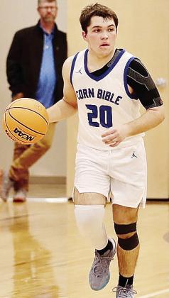 No. 20 Zack Zyback dribbles the ball up the court during a game for CBA. CDN | Courtesy photo