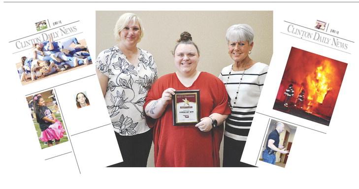 Recognized for placing first in advertising in the OPA’s Better Newspaper Contest are Clinton Daily News staffers, from left, Sheena Lundy, Tracey Goodwyn, and Sharon Salinas.