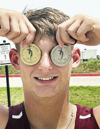Clinton’s Wyatt Willoughby shows off his two state medals he won during the Class 4A State Track and Field Meet this weekend in Ardmore. CDN | Courtesy photo