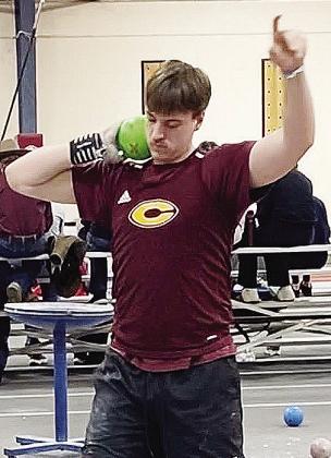 Clinton’s Ethan Lofland prepares to throw during a preseason indoor meet this year. CDN | Courtesy photo