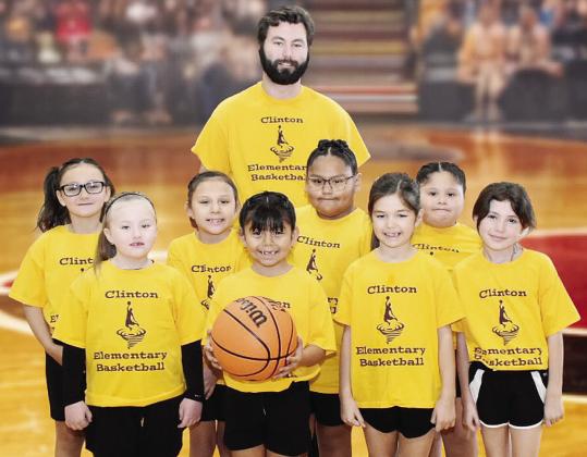 The Clinton Elementary Girls’ Gold basketball team smiles for its team photo. Pictured, from left, in front are Charlee Thompson, Xiomara Torres, Sutton Gordon and Delilah LaRue; middle, Zella Stoner, Kyiah Lime, Delphine Yelloweyes and Alannah Montes;