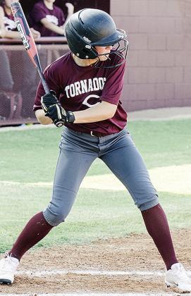 Clinton’s Payton Barnett tenses at the plate as she prepares to bat during the junior high’s scrimmage against Hydro. CDN |Sam Goodwyn