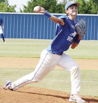 Arapaho-Butler’s Kaden Waldrop throws a pitch during the Indians’ home game Monday against Elk City. CDN | Sam Goodwyn
