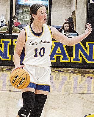 Arapaho-Butler’s Kelsey Garibay directs traffic during the Lady Indians’ home game against Hammon. CDN | Sam Goodwyn