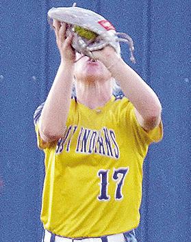Dalaynie Lee catches the ball for the out against Drummond Thursday in A-B’s second game of the regional touranment. CDN | Sam Goodwyn