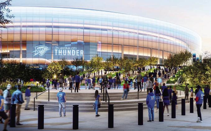 One of the renderings for the new OKC Thunder arena shows the exterior of the building with fans walking in. CDN | Courtesy Photo