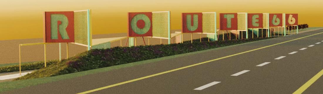 Renderings of the Mother Road Gardens are displayed here. The interactive project will greet visitors coming into Clinton off of exit 69.