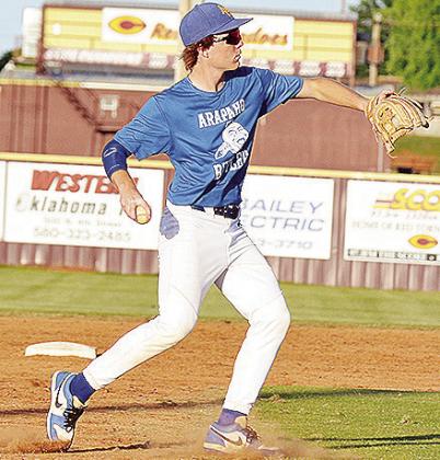 A-B’s Beckett Southall hurls the ball to first for the out against Clinton to open the summer season. CDN | Sam Goodwyn