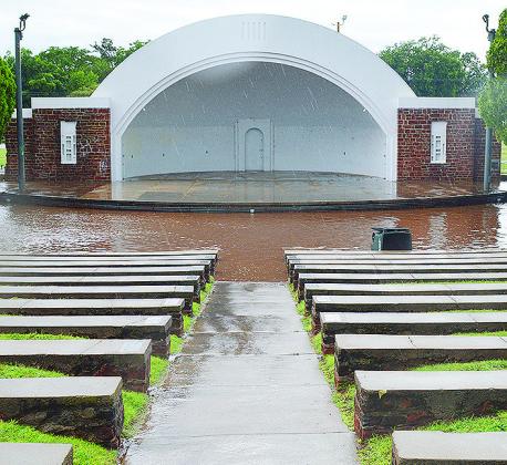 The R.A. “Dick” Lloyd Amphitheatre flooded with water up to the firstrow seats after a heavy rainstorm Thursday afternoon. Parts of Clinton recorded up to 3 inches of rain in quick order. CDN | Micah Ashcraft