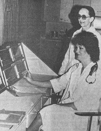 40 YEARS AGO Monitoring heart patients’ progress at the Clinton Regional Hospital Cardiac Care Unit were registered nurses Jeri Wells, seated, and Violet Miller, who had gained certification in Advanced Cardiac Life Support care through a workshop spons