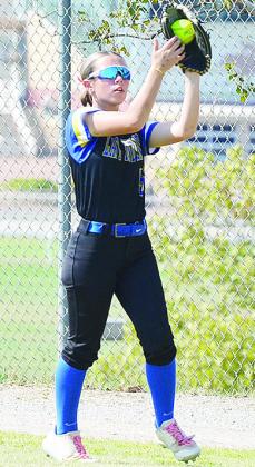 A-B’s Reagan Schoeppach secures a pop up in her glove prior to the Class A State Semifinal against Caddo in October at Devon Park in Oklahoma City. CDN | Sam Goodwyn