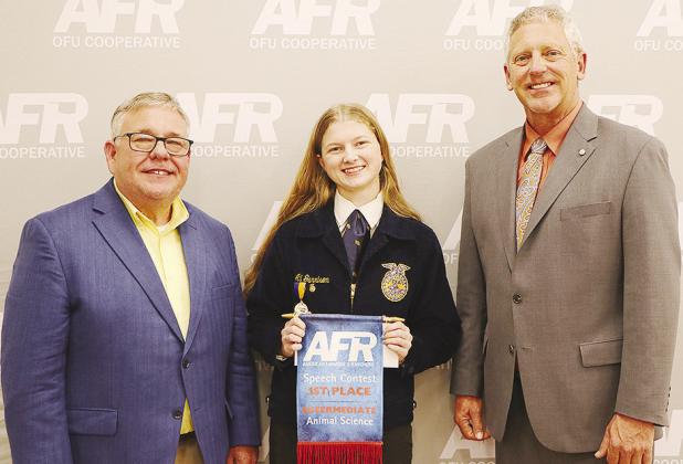 From left are AFR Cooperative President Scott Blubaugh, Ali Garrison and AFR Board member Barry Squires. Ehimen Umobuarie is not pictured. CDN | Courtesy photo