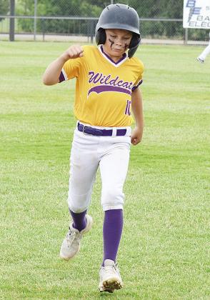 Huck Needham of the Wister Wildcats hustles to third Thursday during his game against the Anadarko Warriors to open the 2025 OK Kids 8U Baseball State Tournament. CDN | Sam Goodwyn